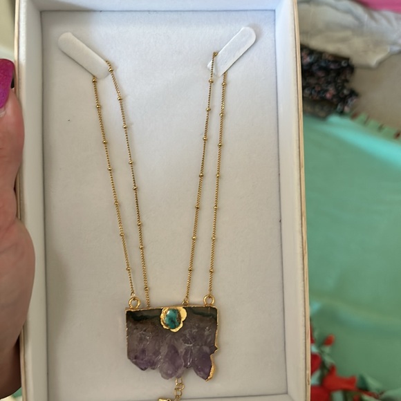 Amethyst slice necklace with turquoise accent - Picture 2 of 7